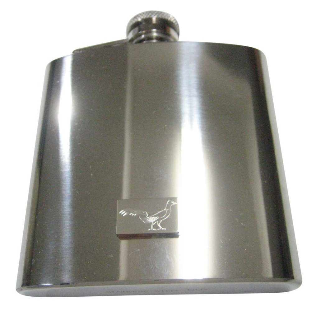 Silver Toned Rectangular Etched Pheasant Bird 6oz… - image 1